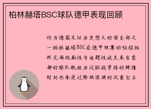 柏林赫塔BSC球队德甲表现回顾